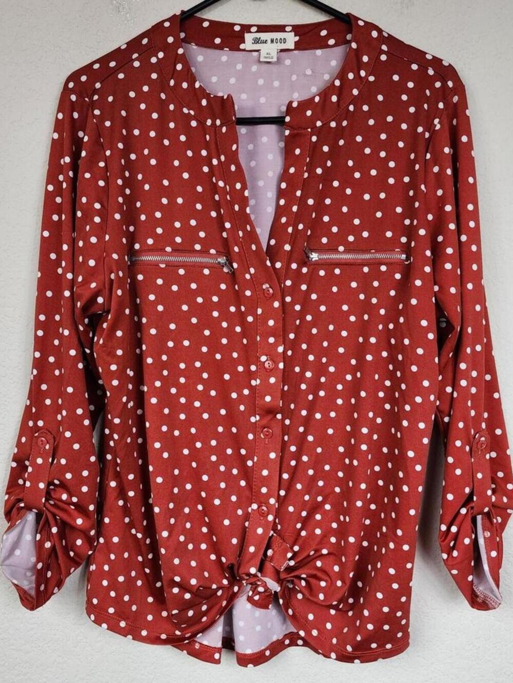 XL Blue Mood Preppy Dotted Blouse